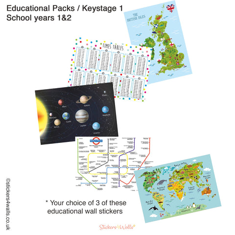 Educational Wall Sticker Pack For Keystage 1 Pupils, Sets Of 3 Reusable Wall Stickers For Home Schooling Inspiration