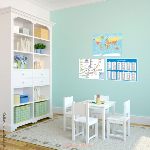 Educational Wall Sticker Pack For Keystage 2 Pupils, Sets Of 3 Reusable Wall Stickers For Home Schooling