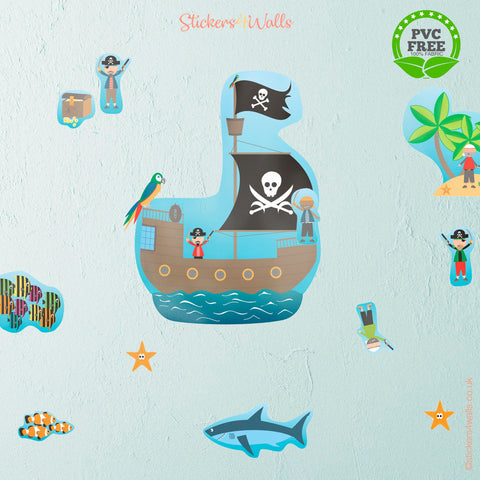 Reusable Pirate Wall Stickers, Pirate Wall Decal Set, Interactive Story Wall Stickers, Pirate Room Theme Designs