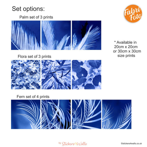 Reusable Fabric Botanical Cyanotype Photo Wall Stickers, Photo Wall Art For Your Home