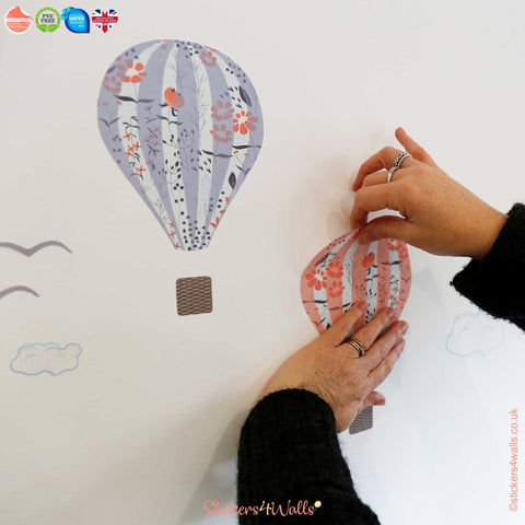 Reusable Hot Air balloon Wall Stickers, Floral Balloon Wall Decals, 10 Air Balloon Stickers For Nursery