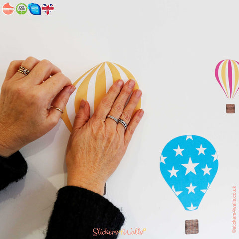 Reusable Fabric Hot Air Balloon Wall Stickers, Set Of 10 Coloured Balloon & Cloud Wall Decals