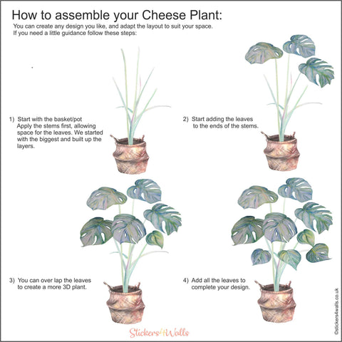 Reusable Cheese Plant Wall Sticker, Original Watercolour Plant Wall Art, Botanical Decals