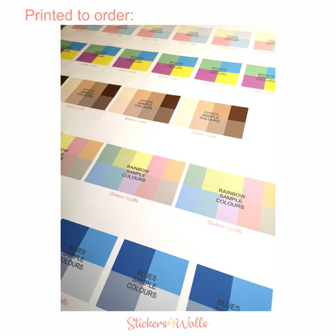 Stickers4Walls Colour Sample Sheets, Pastel, Brights, Chocs, Rainbow, Blues, Colour Swatches