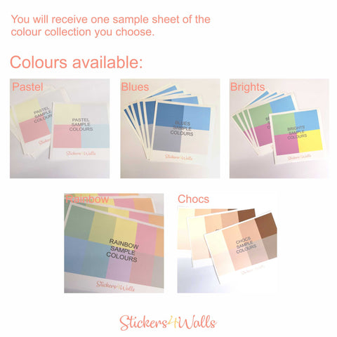 Stickers4Walls Colour Sample Sheets, Pastel, Brights, Chocs, Rainbow, Blues, Colour Swatches