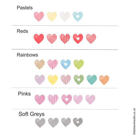 Reusable Valentine Heart Wall Sticker, Reds, Pastel, Rainbow, Soft Grey, Pinks Collections