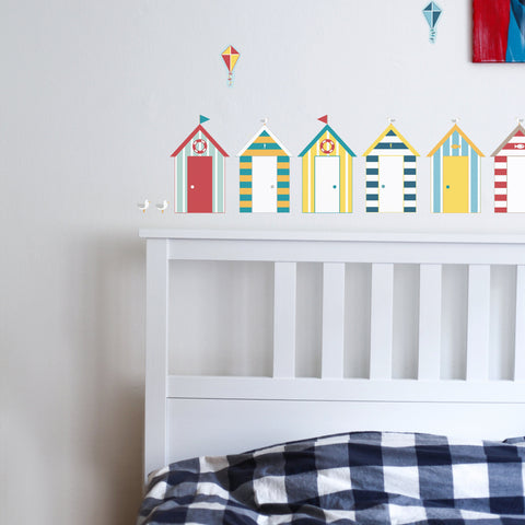 Reusable Beach Hut Fabric Wall Stickers, Seaside Themed Wall Art