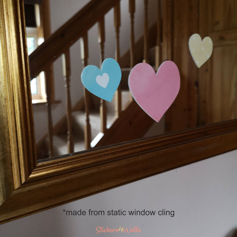 Reusable Colourful Valentine's Heart Window Decorations, Coloured Static Cling Window Hearts