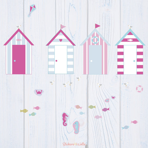 Reusable Extra Large Beach Hut & Seaside Fabric Wall Stickers