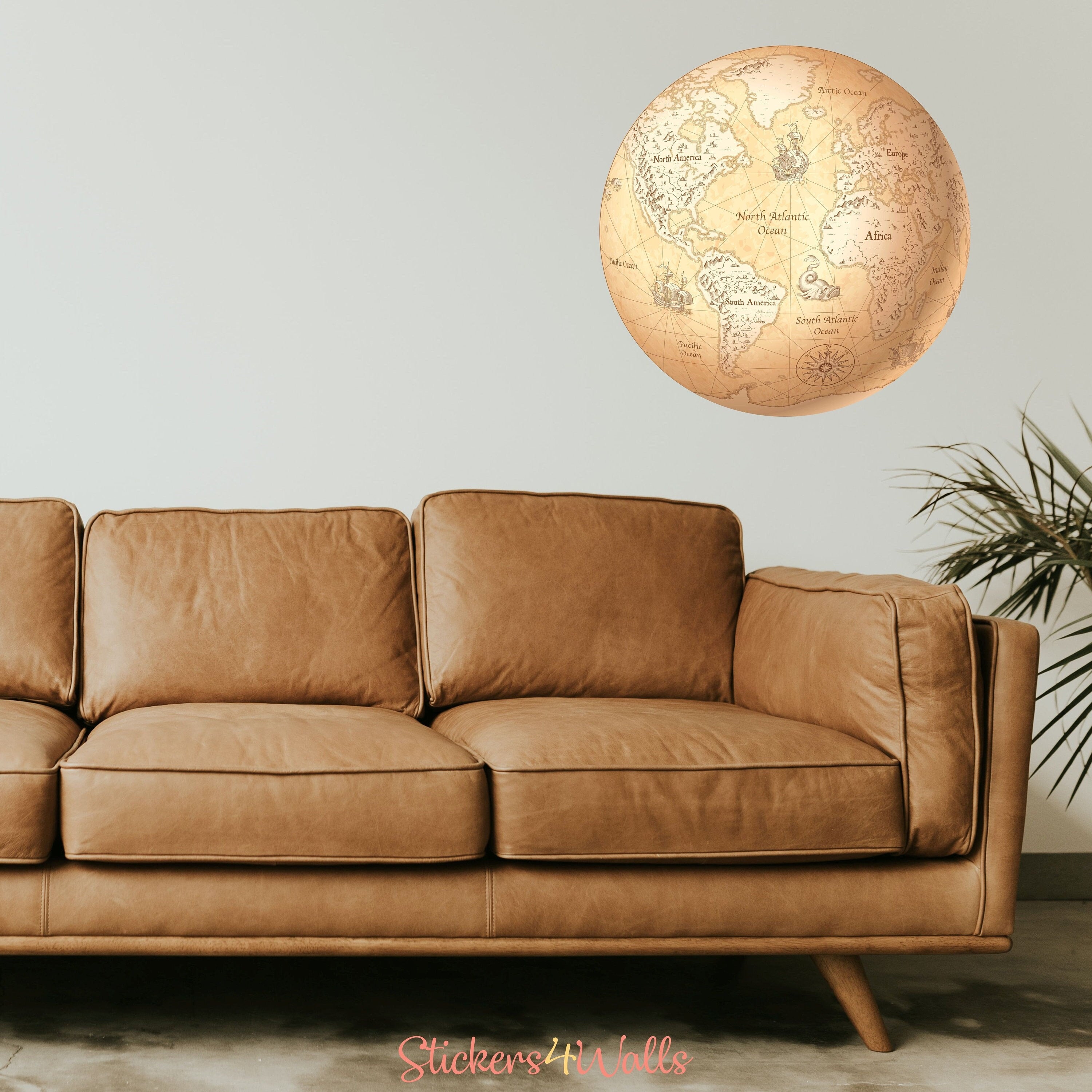 Vintage World Map Wall Sticker | Reusable Globe Decor