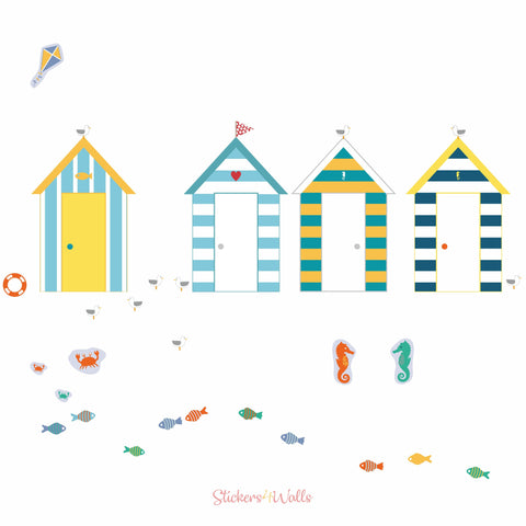 Reusable Extra Large Beach Hut & Seaside Fabric Wall Stickers