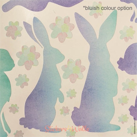Reusable Fabric Rabbit Wall Stickers, Colourful Sets of Rabbits and Flower Home Decals