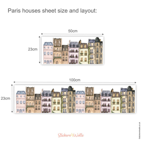 Row of Houses, Paris City Wall Sticker, Street Scene Border Decal
