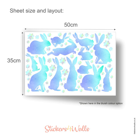 Reusable Fabric Rabbit Wall Stickers, Colourful Sets of Rabbits and Flower Home Decals
