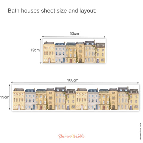 Row of Houses, Bath City Wall Sticker, Street Scene Border Home Wall Decal