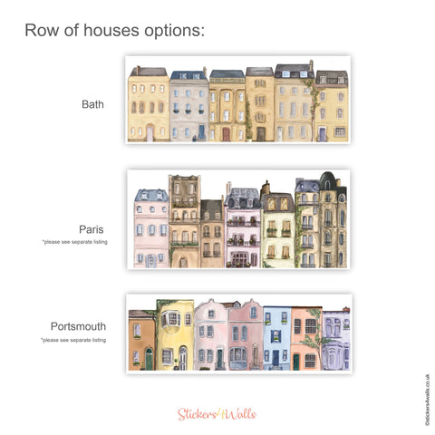 Row of Houses, Bath City Wall Sticker, Street Scene Border Home Wall Decal