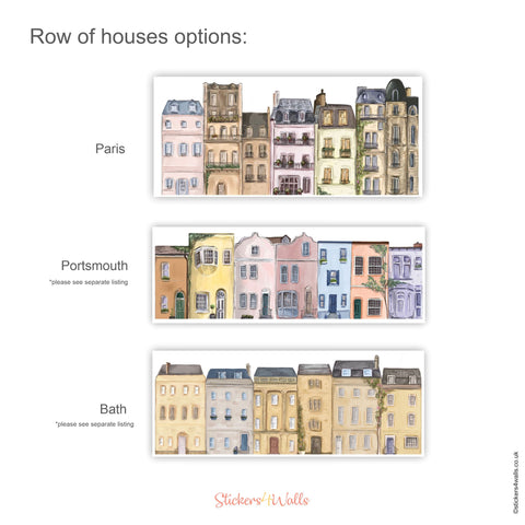 Row of Houses, Paris City Wall Sticker, Street Scene Border Decal