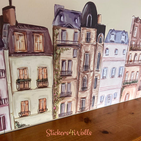 Row of Houses, Paris City Wall Sticker, Street Scene Border Decal