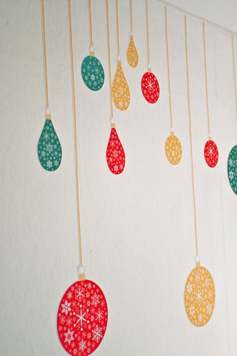 Reusable Fabric Christmas Bauble Wall Stickers, Christmas Red, Gold and Green Bauble Fabric Decals