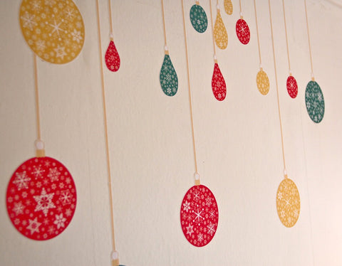Reusable Fabric Christmas Bauble Wall Stickers, Christmas Red, Gold and Green Bauble Fabric Decals