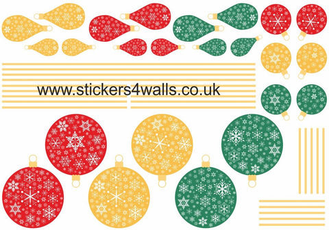 Reusable Fabric Christmas Bauble Wall Stickers, Christmas Red, Gold and Green Bauble Fabric Decals