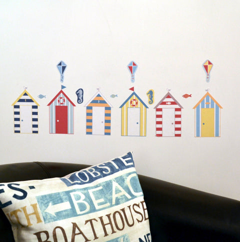 Reusable Beach Hut Fabric Wall Stickers, Seaside Themed Wall Art