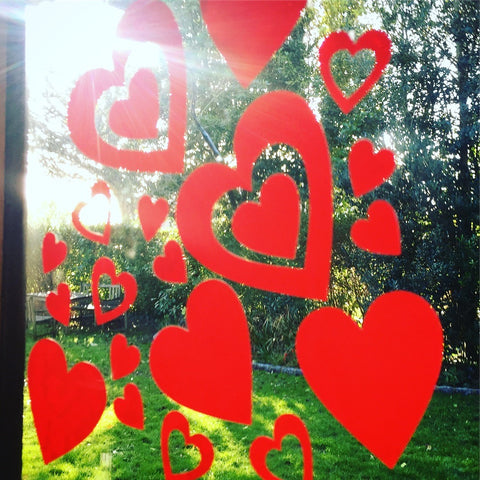 red heart window cling