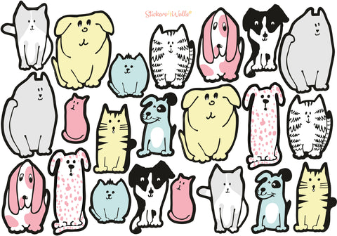 Fur Ever Friends Fabric Wall Stickers - Adorable Cat & Dog Themed Home Decor