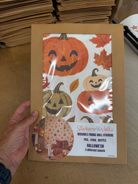 Halloween Pumpkin Wall Stickers – Repositionable Autumn Fabric Decals
