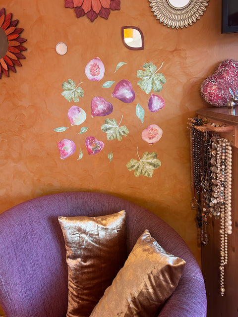Hand Painted Removable Fig & Leaf Fabric Wall Stickers