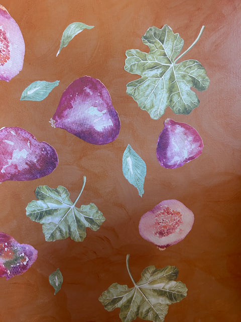 Hand Painted Removable Fig & Leaf Fabric Wall Stickers
