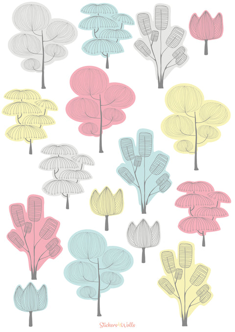 Update Plain Walls With Colourful Trees Fabric Wall Stickers