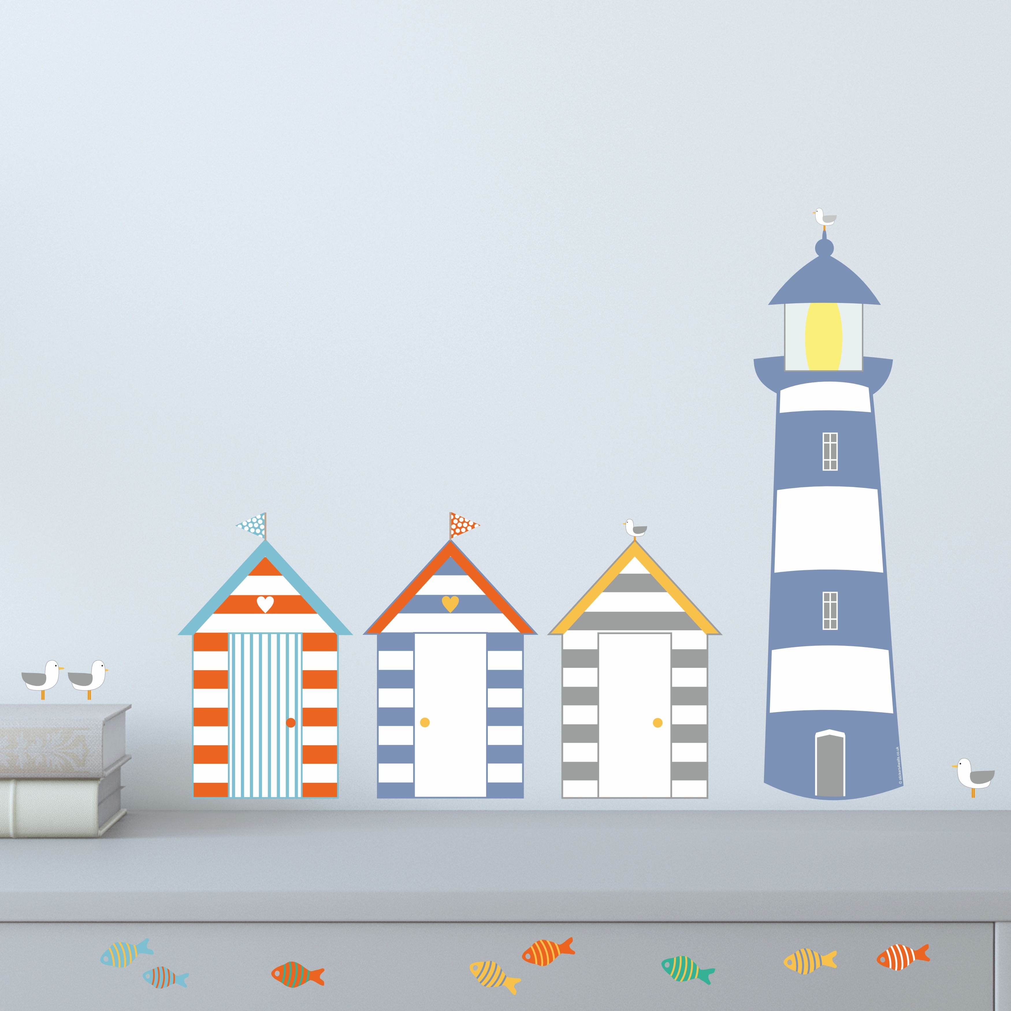 Beach Hut Seaside Themed Fabric Wall Sticker - Reusable