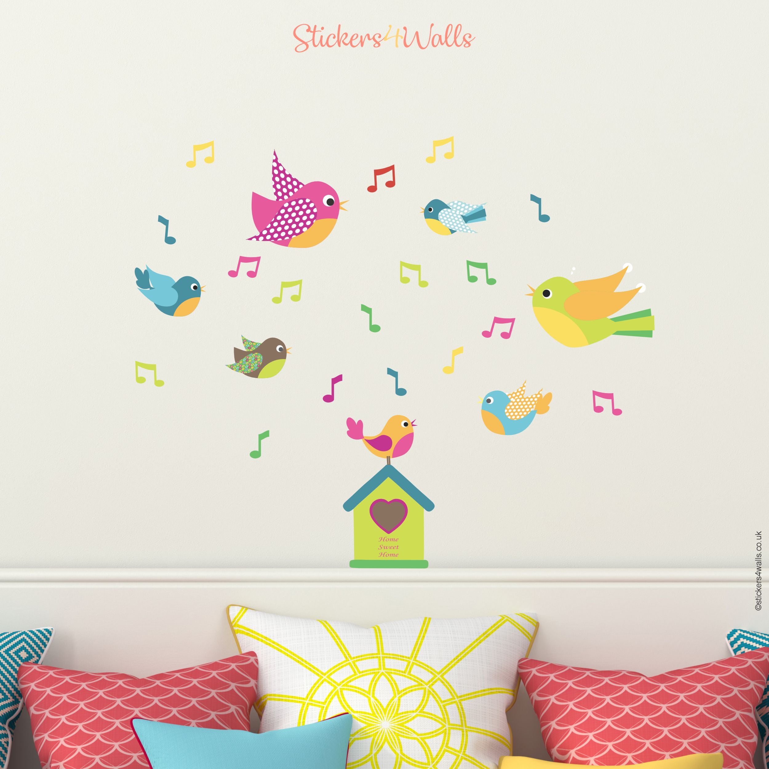 Little Bird House and Little Birds Fabric Wall Stickers - Reusable