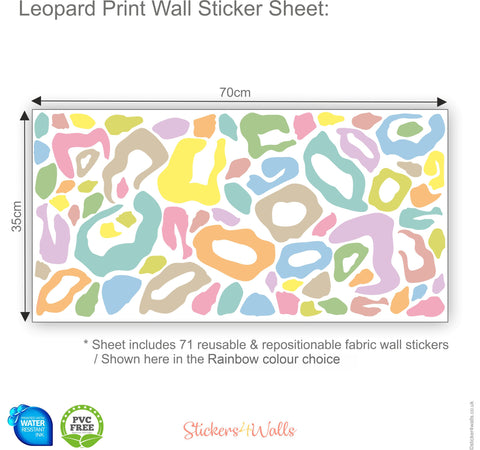 Coloured Leopard Print Fabric Wall Stickers - Reusable