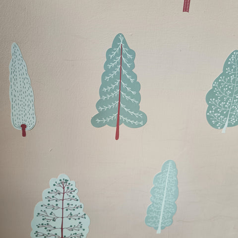 close up of the fabric wall stickers of small trees