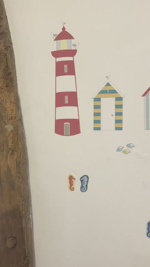 Reusable Beach Hut Fabric Wall Stickers, Seaside Themed Wall Art