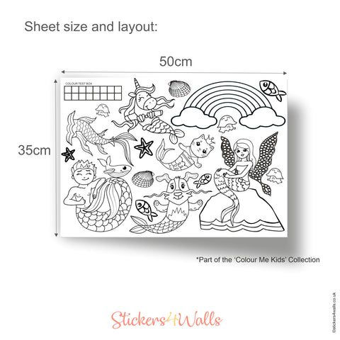 Colour Me Kids - Mermaid Sticker Colouring Sheet