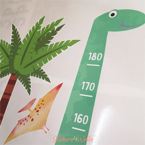 Green Dinosaur Height Chart Wall Sticker - Reusable