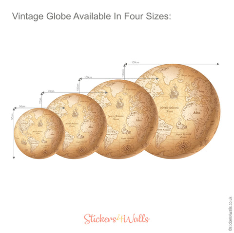Globe Vintage World Map - Reusable, Repositionable