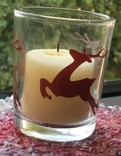 Red Glitter Reindeer Christmas Votive Candles, Christmas Reindeer Decoration, Christmas Reindeer Candle, Pack of 3  Reindeer Votive Candles