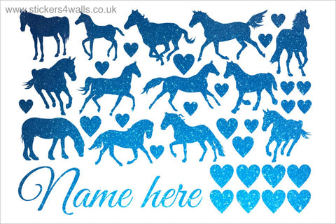 Personalised Sparkly Horses Wall Stickers, Set Of 13 Glitter Horse Decals