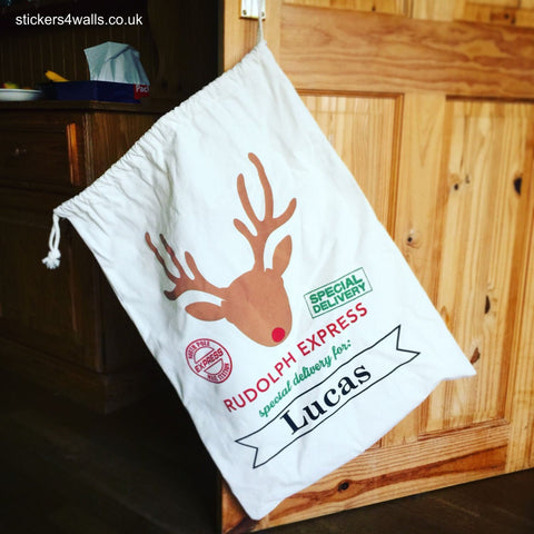 Reusable Personalised Christmas Sack, Personalised Rudolph Christmas Eve Sack