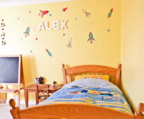 Reusable Rocket And Planet Fabric Wall Stickers, Space Wall Decals