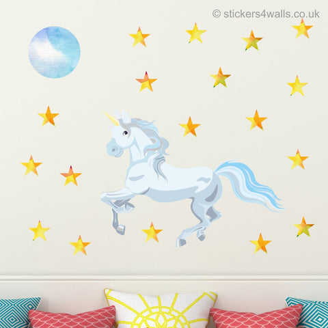 Unicorn Wall Sticker, Unicorn Stars Wall Sticker, Unicorn Fabric Wall Decal, Unicorn wall sticker, Fairytale unicorn decal