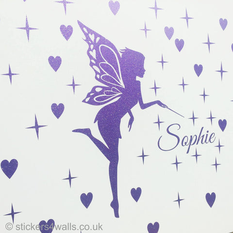 Personalised Fairy Glitter Wall Sticker, Glitter Wall Decal For Kids