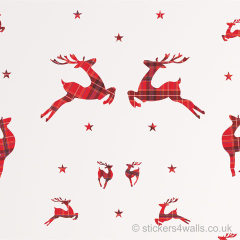 Reusable Fabric Tartan Reindeer Wall Stickers, Reindeer and Star holiday Wall Decals
