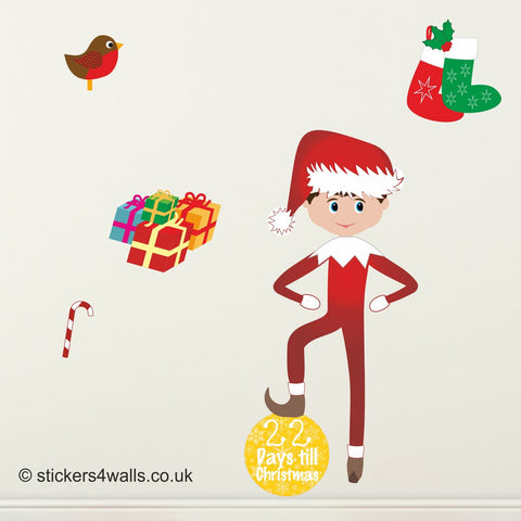 Reusable Christmas Advent Wall Stickers, Elf Christmas Count Down Decals