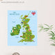 Reusable British Map Wall Sticker, UK Map Fabric Wall Graphic, England Ireland Scotland Wales Wall Art