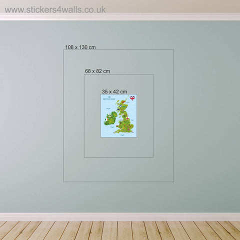 Reusable British Map Wall Sticker, UK Map Fabric Wall Graphic, England Ireland Scotland Wales Wall Art